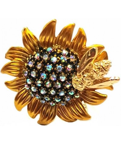 DREAMLANDSALES Exquisite Design Gold Bee on Sunflower Brooch Pin with AB Accent Vintage Jewelry $8.50 Brooches & Pins