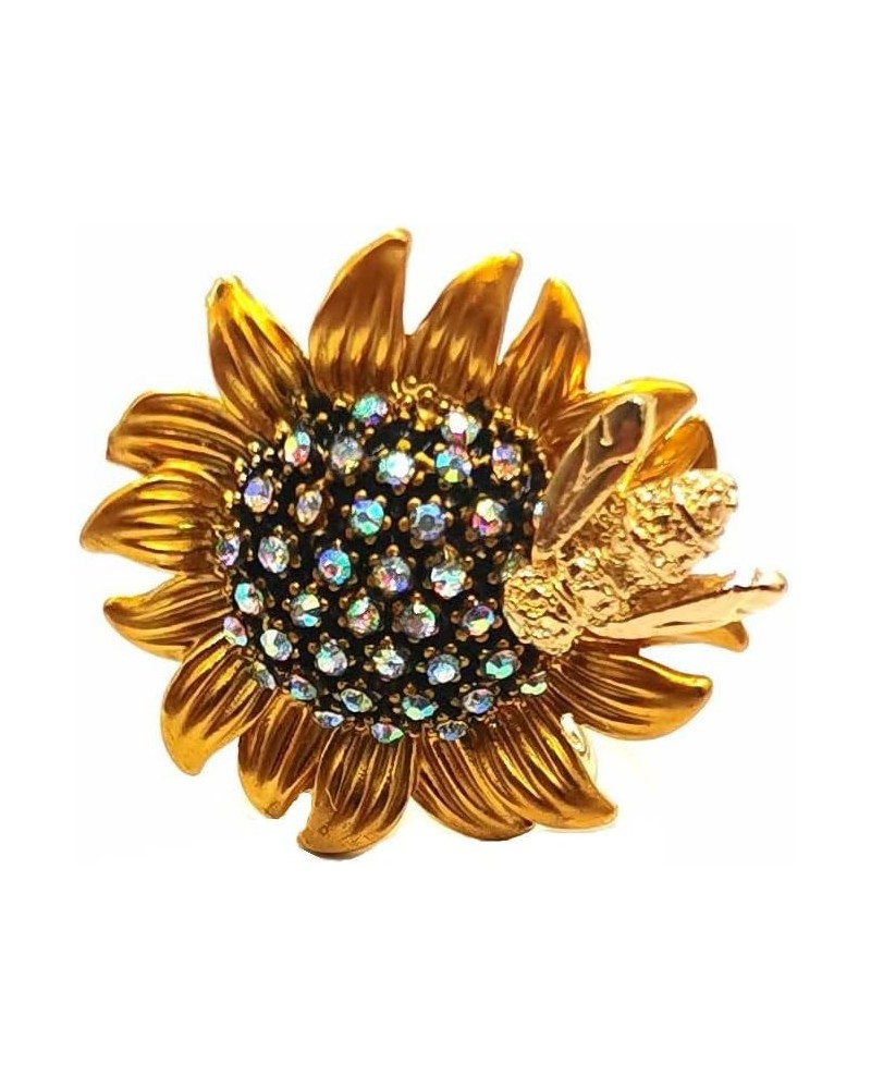 DREAMLANDSALES Exquisite Design Gold Bee on Sunflower Brooch Pin with AB Accent Vintage Jewelry $8.50 Brooches & Pins