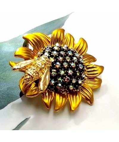 DREAMLANDSALES Exquisite Design Gold Bee on Sunflower Brooch Pin with AB Accent Vintage Jewelry $8.50 Brooches & Pins