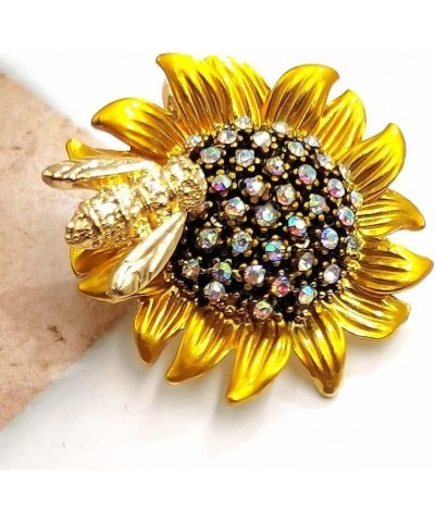 DREAMLANDSALES Exquisite Design Gold Bee on Sunflower Brooch Pin with AB Accent Vintage Jewelry $8.50 Brooches & Pins