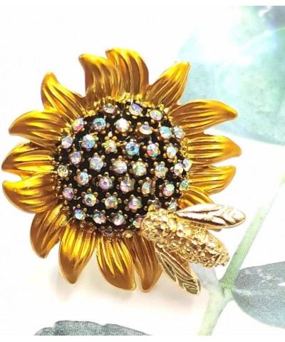 DREAMLANDSALES Exquisite Design Gold Bee on Sunflower Brooch Pin with AB Accent Vintage Jewelry $8.50 Brooches & Pins