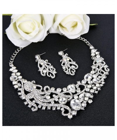 Rhinestone Crystal Octopus Necklace Earrings Set Clear Silver-Tone $15.96 Jewelry Sets