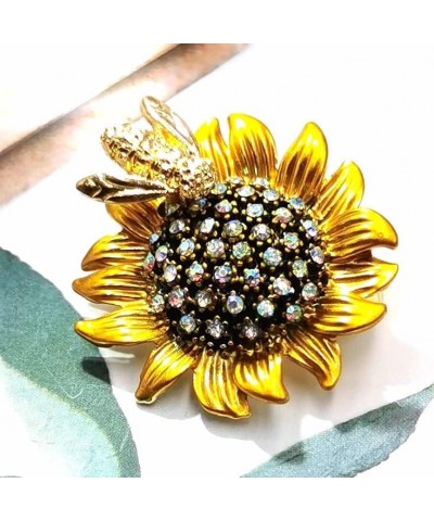 DREAMLANDSALES Exquisite Design Gold Bee on Sunflower Brooch Pin with AB Accent Vintage Jewelry $8.50 Brooches & Pins