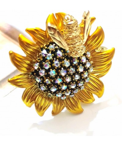 DREAMLANDSALES Exquisite Design Gold Bee on Sunflower Brooch Pin with AB Accent Vintage Jewelry $8.50 Brooches & Pins