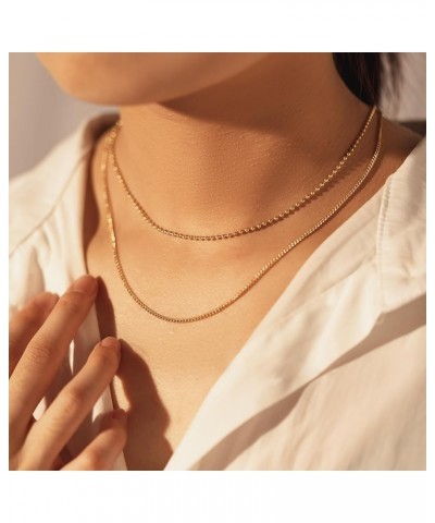 Cowlyn Herringbone Flat Snake Necklace,14K Gold Plated Satellite Bead Choker Layered Chain Necklaces for Women Girl Gifts Dai...