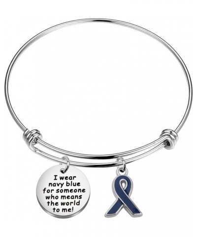 Blue Ribbon Awareness Charm Colon Cancer Fighter Bracelet Dark Blue Awareness Ribbon Gift Inspirational Bracelet for Cancer S...