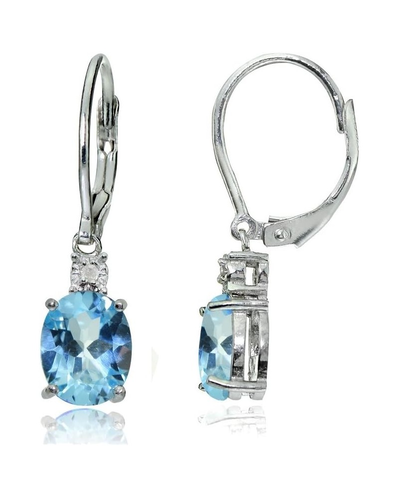 Sterling Silver Genuine or Created Gemstone Oval Dangling Leverback Earrings Blue Topaz $18.40 Earrings