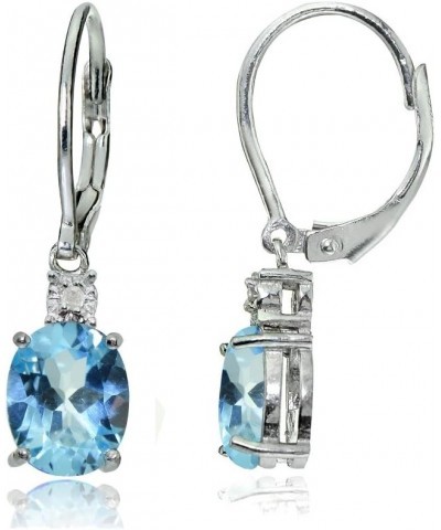 Sterling Silver Genuine or Created Gemstone Oval Dangling Leverback Earrings Blue Topaz $18.40 Earrings