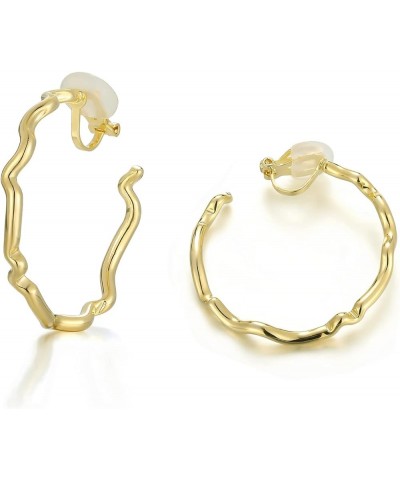 Vintage Wavy Lines Circle Hoop Earrings Clip On Earrings For Women Girls No Piercing Earrings 1.5"*1.5 gold $8.79 Earrings