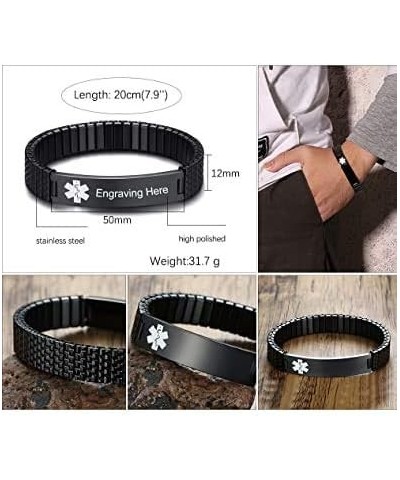 Free Engraving Medical Alert ID Bracelets for Mens Womens 7.0-8.5 Inch Emergency Alert ID Bracelets Bracelets Stainless Steel...