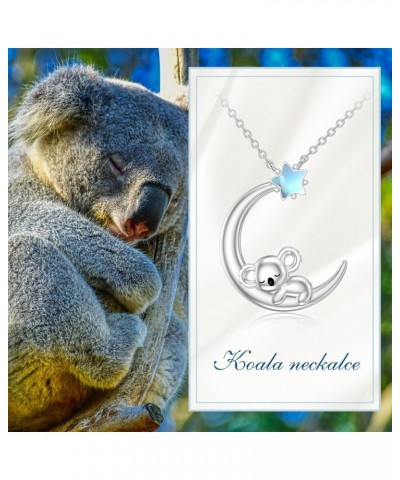 Koala Necklace for Women, 925 Sterling Silver Moonstone Star and Crescent Moon Koala Jewelry Gifts Christmas Graduation Birth...