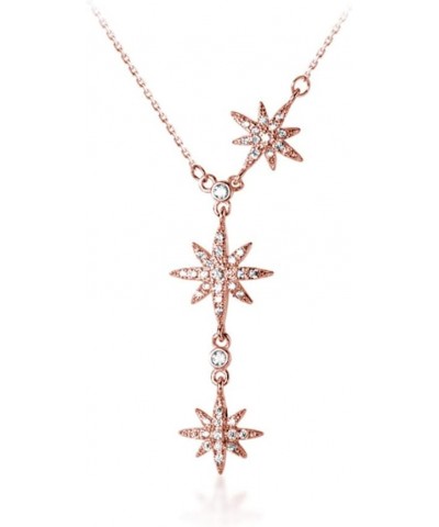 CZ Star Y Necklace for Women Teen Girls 925 Sterling Silver Star Choker Necklace Chain Pendant Necklace C-Rose Gold $11.28 Ne...