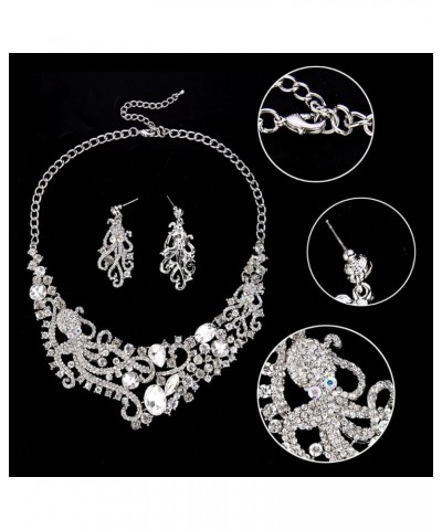 Rhinestone Crystal Octopus Necklace Earrings Set Clear Silver-Tone $15.96 Jewelry Sets