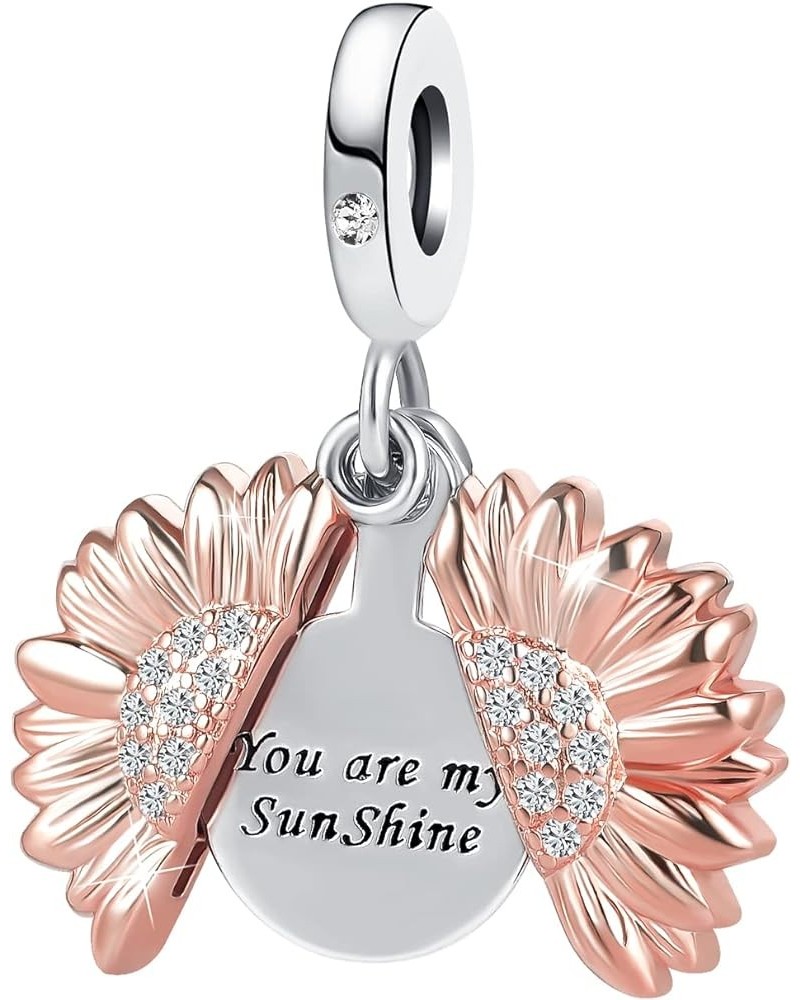 You are My Sunshine Sunflower Bead Charms for Pandora Charm Bracelets Girls Women Rose Gold $7.97 Bracelets