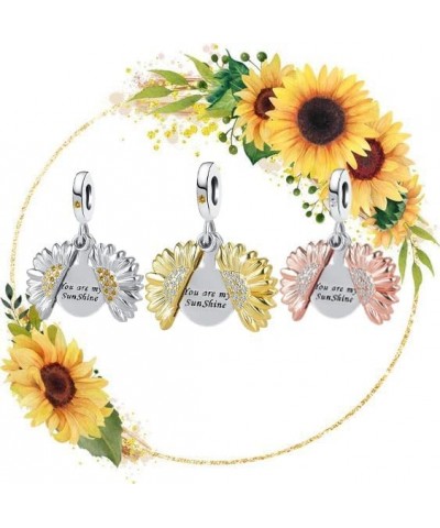 You are My Sunshine Sunflower Bead Charms for Pandora Charm Bracelets Girls Women Rose Gold $7.97 Bracelets