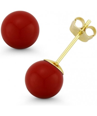 Red Coral Ball Butterfly Pushback Stud Earrings in 14k Yellow Gold $24.00 Earrings