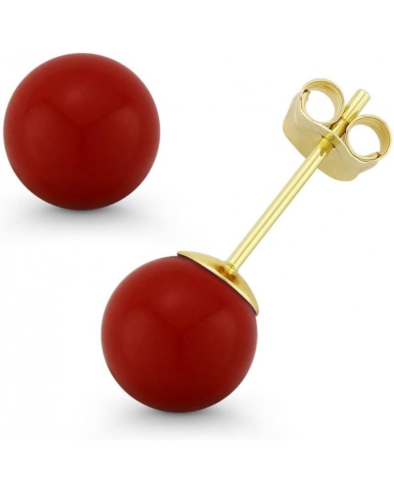 Red Coral Ball Butterfly Pushback Stud Earrings in 14k Yellow Gold $24.00 Earrings