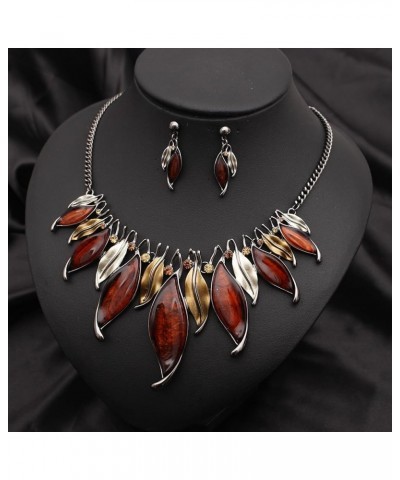 Fashion Boho Bohemian Statement Necklace Earrings Jewelry Set for Women Acrylic Prom Party Enamel Costume Jewelry Set for Gif...