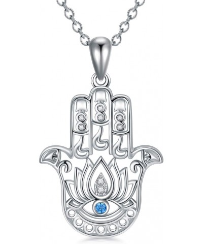 Hamsa Necklace 925 Sterling Silver Evil Eye Hamsa Hand Pendant Necklace Good Luck Jewelry Gift for Women Girl $20.09 Necklaces