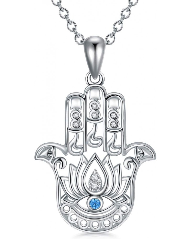 Hamsa Necklace 925 Sterling Silver Evil Eye Hamsa Hand Pendant Necklace Good Luck Jewelry Gift for Women Girl $20.09 Necklaces