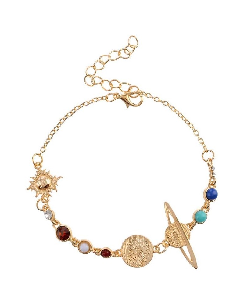 YOOE Eight Planets Universe Bracelet Anklet. Adjustable Gold Plate Chain Galaxy Space Bracelet Solar System Space Women Girls...