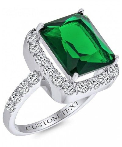 Personalize Large Fashion Rectangle Solitaire Cubic Zirconia CZ HALO Pave Simulated Emerald Green Vintage Art Deco Style 10CT...