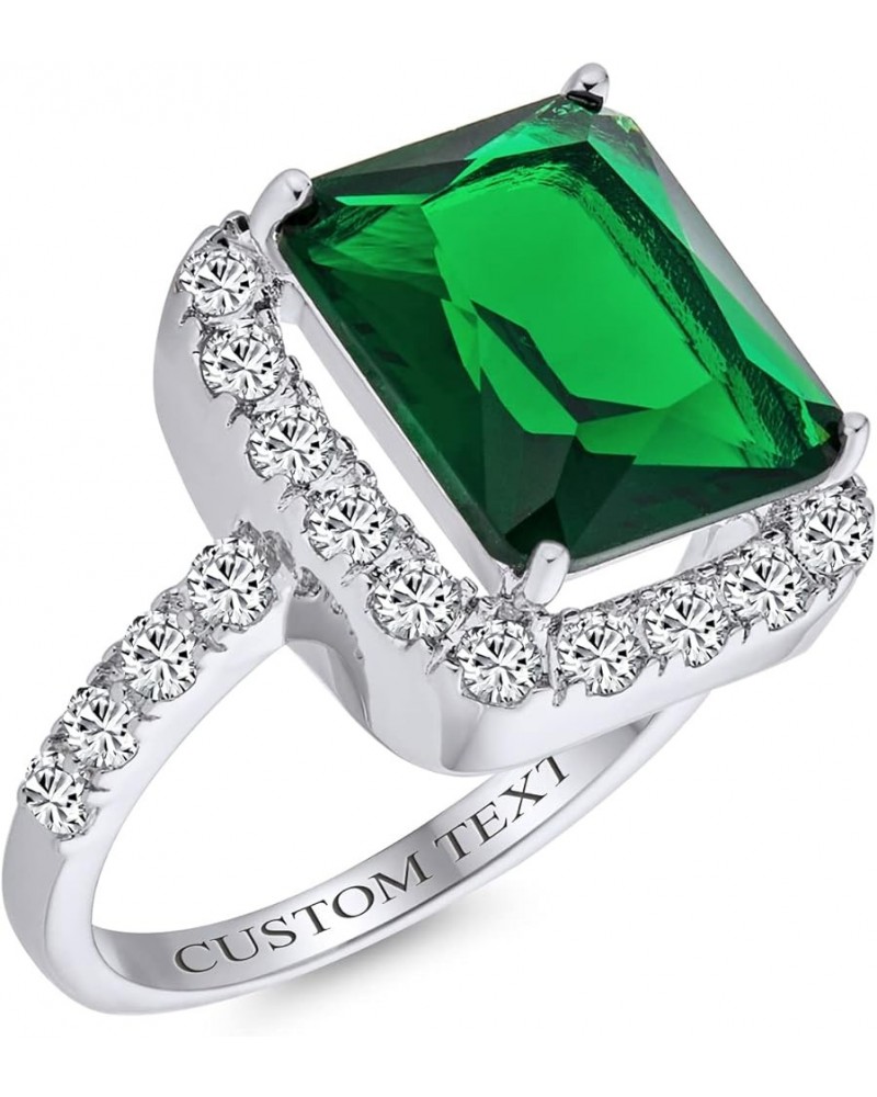 Personalize Large Fashion Rectangle Solitaire Cubic Zirconia CZ HALO Pave Simulated Emerald Green Vintage Art Deco Style 10CT...