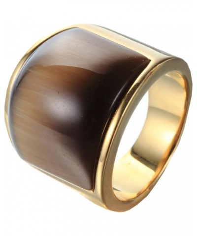 Unisex Stainless Steel Big Agate Stone Crystal Ring Silver/Gold Tone Brown Gem Gold $9.60 Rings