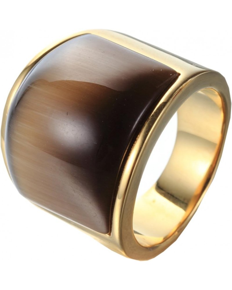 Unisex Stainless Steel Big Agate Stone Crystal Ring Silver/Gold Tone Brown Gem Gold $9.60 Rings