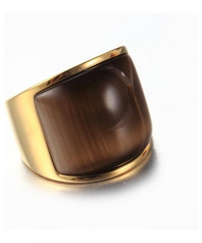 Unisex Stainless Steel Big Agate Stone Crystal Ring Silver/Gold Tone Brown Gem Gold $9.60 Rings