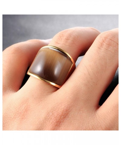 Unisex Stainless Steel Big Agate Stone Crystal Ring Silver/Gold Tone Brown Gem Gold $9.60 Rings