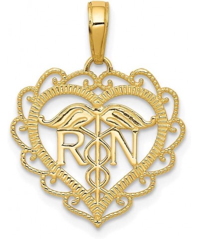 Solid 14k Yellow Gold Registered Nurse Heart Pendant Charm 18mm $67.51 Pendants