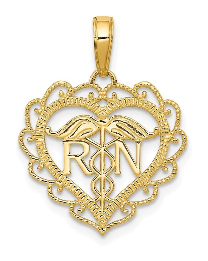 Solid 14k Yellow Gold Registered Nurse Heart Pendant Charm 18mm $67.51 Pendants