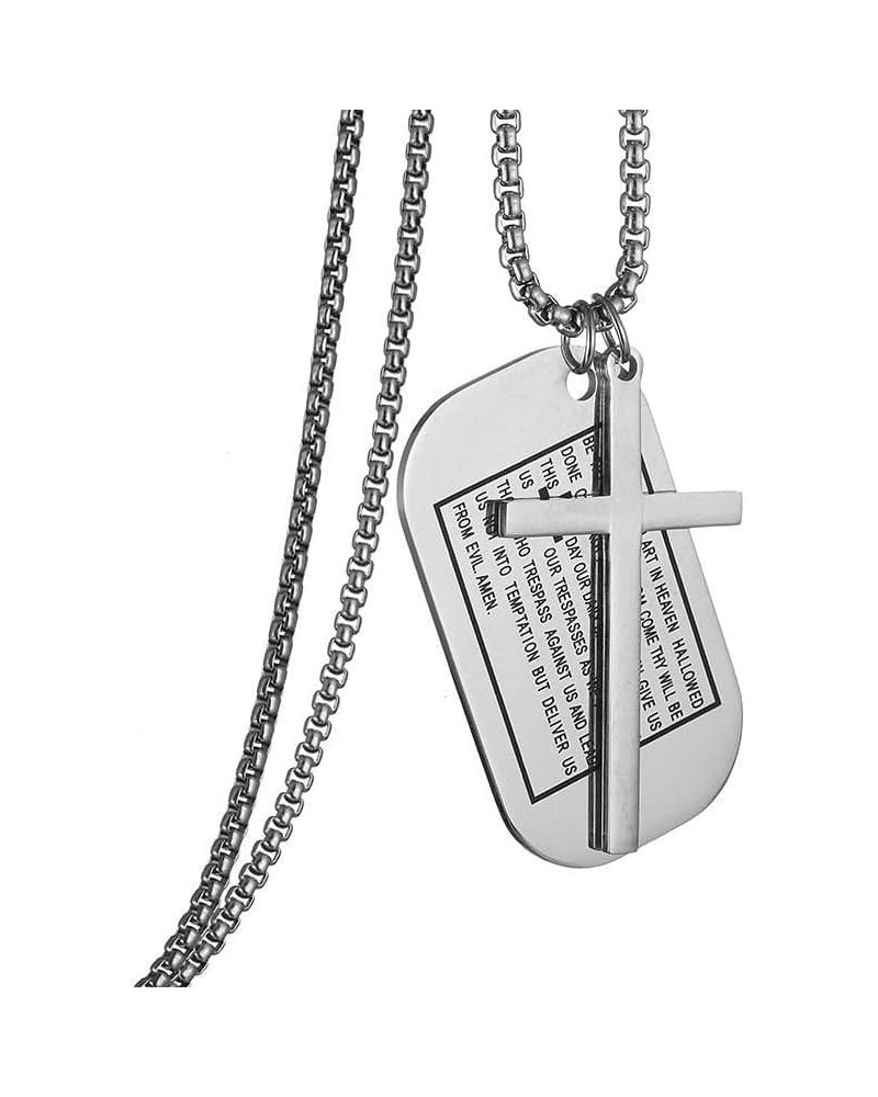 Stainless Steel Lord's Prayer Dog Tag Necklace For Prayer | Military Style Mens Christian Prayer Necklace Silver $10.53 Neckl...