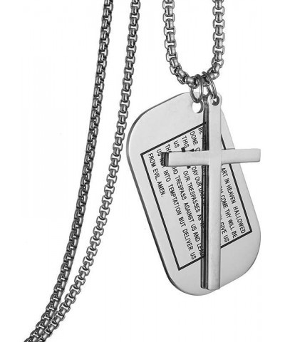 Stainless Steel Lord's Prayer Dog Tag Necklace For Prayer | Military Style Mens Christian Prayer Necklace Silver $10.53 Neckl...