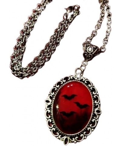 Gothic Blood Bat Cabochon Pendant Necklace Vampire Bat Cameo Necklace Vintage Goth Celtic Mystic Witch Halloween Jewelry Gift...