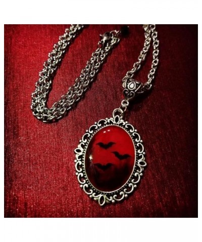 Gothic Blood Bat Cabochon Pendant Necklace Vampire Bat Cameo Necklace Vintage Goth Celtic Mystic Witch Halloween Jewelry Gift...