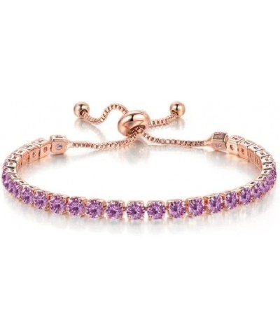 Paris Jewelry 18k Rose Gold 6 Cttw Created Amethyst Round Adjustable Tennis Plated Bracelet $9.35 Bracelets