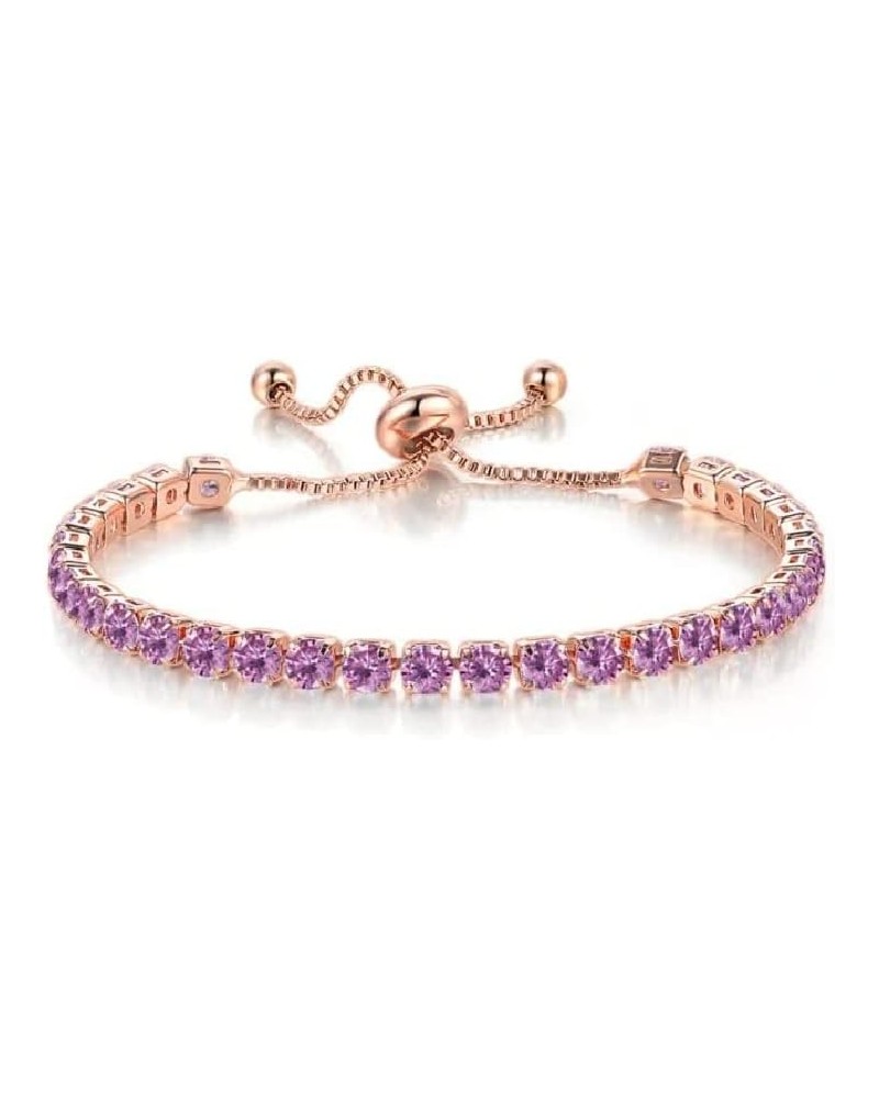 Paris Jewelry 18k Rose Gold 6 Cttw Created Amethyst Round Adjustable Tennis Plated Bracelet $9.35 Bracelets