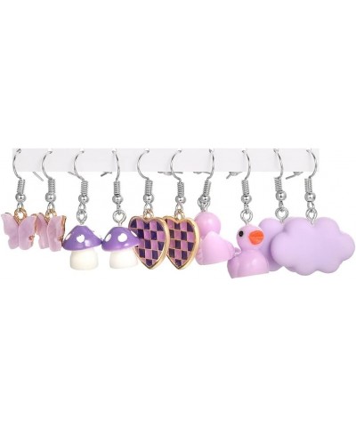 5 pairs Earrings Set Green Purple Heart Dice Mushroom Butterfly Cloud Duck Charms Dangle Earrings Cartoon Lovely Jewelry for ...