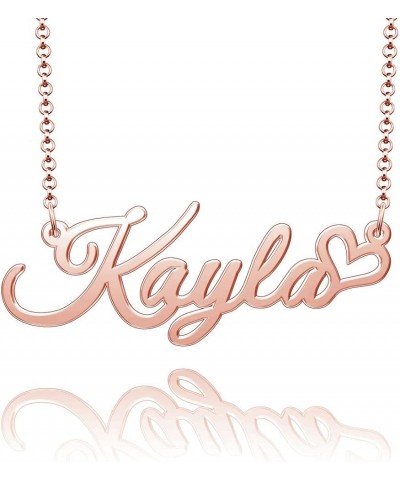 Personalized Name Necklace Custom Gold Name Plate Necklace Sterling Silver Love Heart Pendant Gift Card Kayla-Rose Gold $13.0...