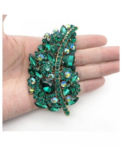 Women's Austrian Crystal Wedding Big Large Flower Leaf Bouquet Brooch Pin Gold Tone Green $9.51 Brooches & Pins