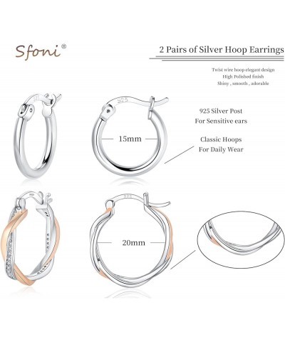 Sterling Silver Hoop Earrings - 925 Sterling Silver Hoop Earrings for Women - Hypoallergenic Cubic Zirconia Hoop Earrings Gir...