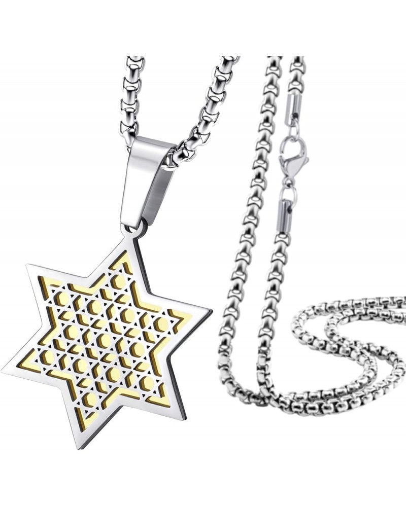 Exclusive Unisex Stainless Steel Star of David Necklace, 16-24 Inch Box Chain Silver & Gold 24 Inches $12.97 Necklaces