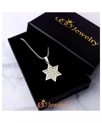 Exclusive Unisex Stainless Steel Star of David Necklace, 16-24 Inch Box Chain Silver & Gold 24 Inches $12.97 Necklaces