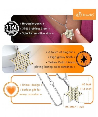 Exclusive Unisex Stainless Steel Star of David Necklace, 16-24 Inch Box Chain Silver & Gold 24 Inches $12.97 Necklaces