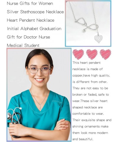 Nurse Gifts for Women Silver Stethoscope Necklace Heart Pendent Necklace Initial Alphabet Graduation Gift for Doctor Nurse Me...