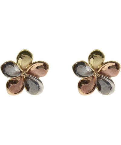 14K solid tricolor gold Hawaiian 11mm plumeria flower stud earrings $57.20 Earrings