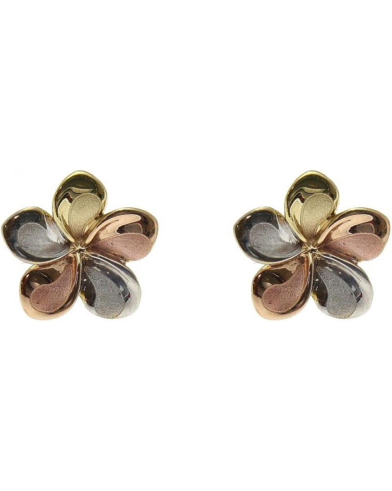 14K solid tricolor gold Hawaiian 11mm plumeria flower stud earrings $57.20 Earrings