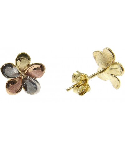 14K solid tricolor gold Hawaiian 11mm plumeria flower stud earrings $57.20 Earrings